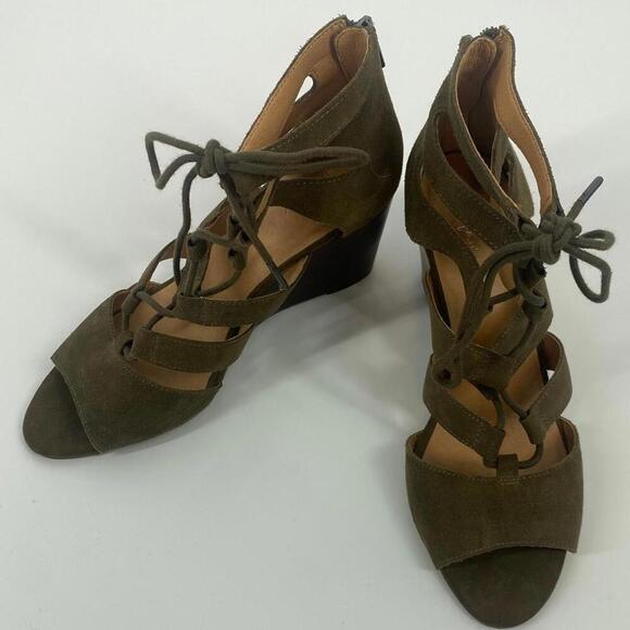 Crown Vintage Shoes - Stylish Olive Green Lace-Up Wedge Sandals